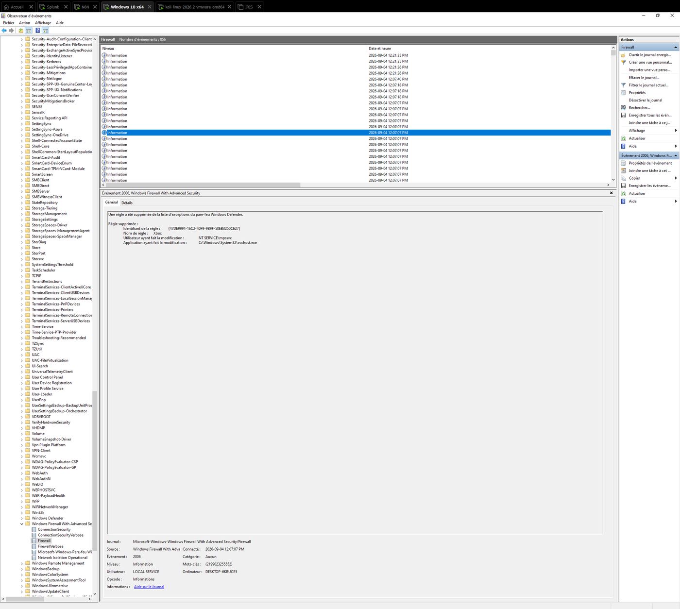 Windows Event Viewer firewall log